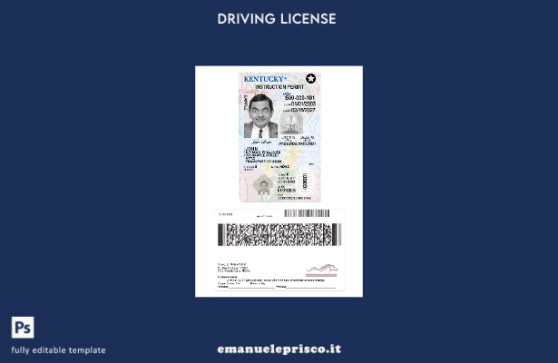verified style Patente di guida USA Kentucky stile verificato secondo il modello template